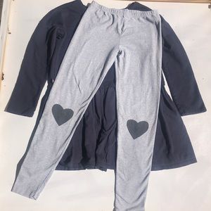 COPY - Tea Collection navy blue heavy cotton dress and grey heart leggings. Sz …